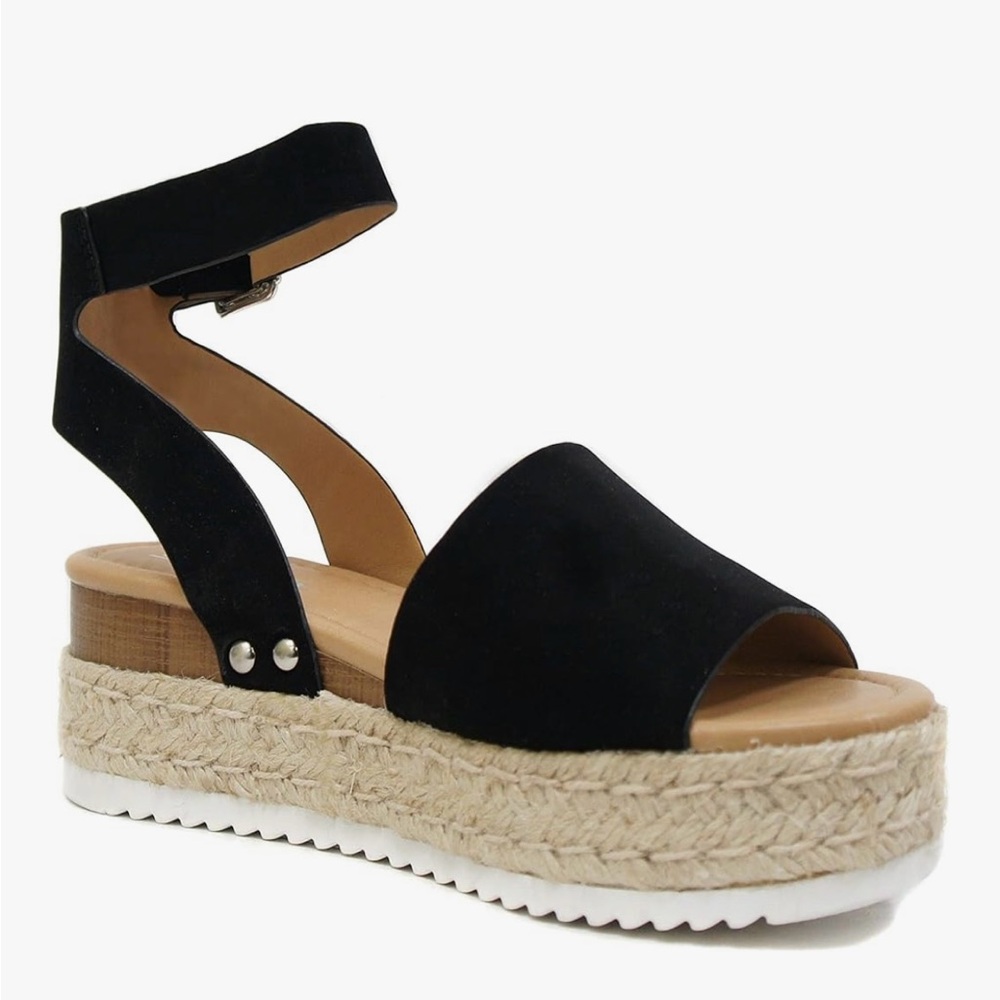 Soda Black and Tan Espadrille Platform Sandals